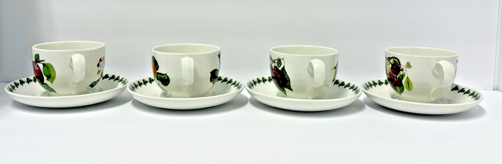 Portmeirion Pomona Traditional Footed Tea Coffee Cups & Saucers Gr Britain Set 4