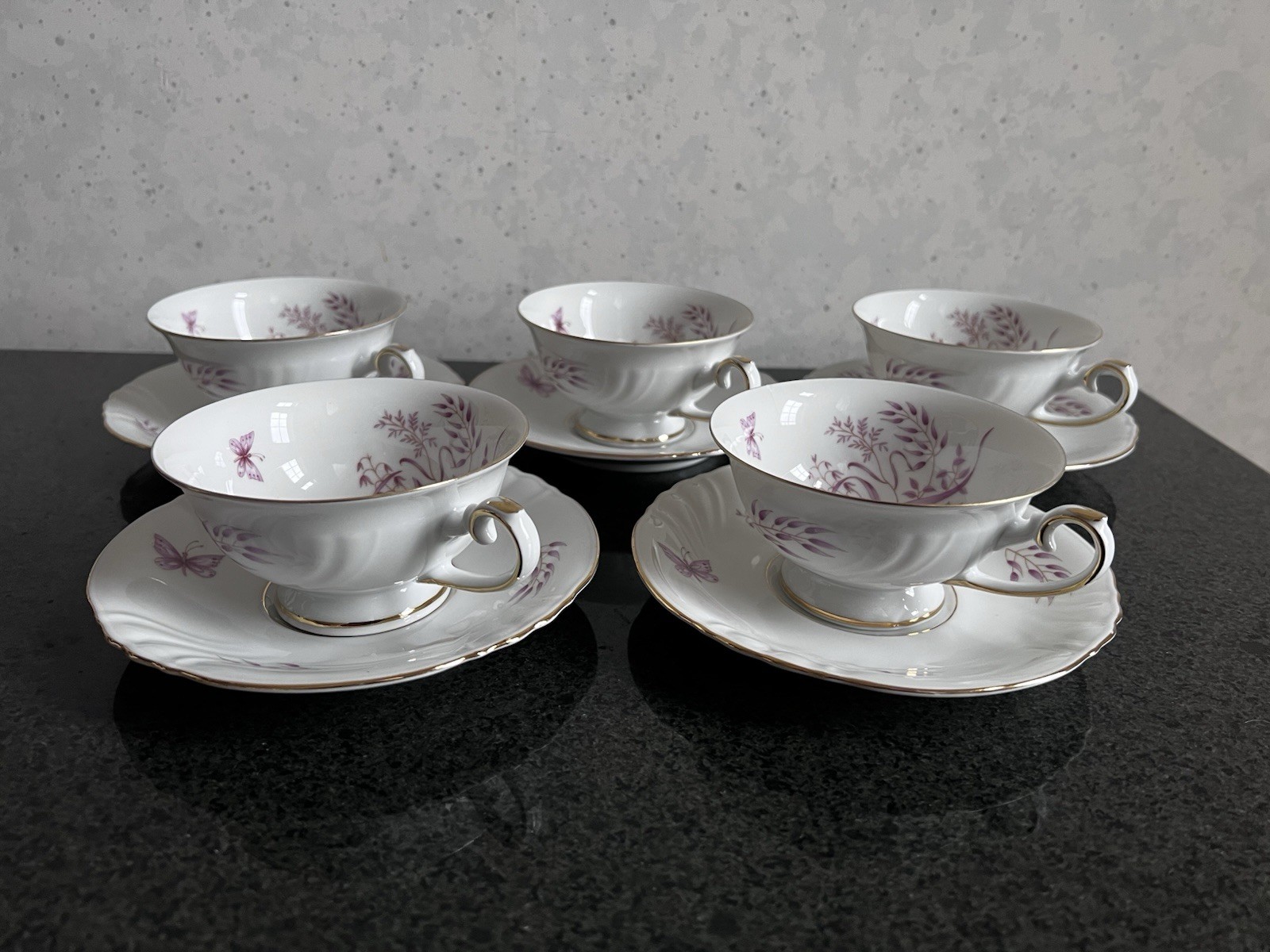 Thomas R Germany Porcelain Tea Cup, Saucer, Dessert Plate Trio Set of 5