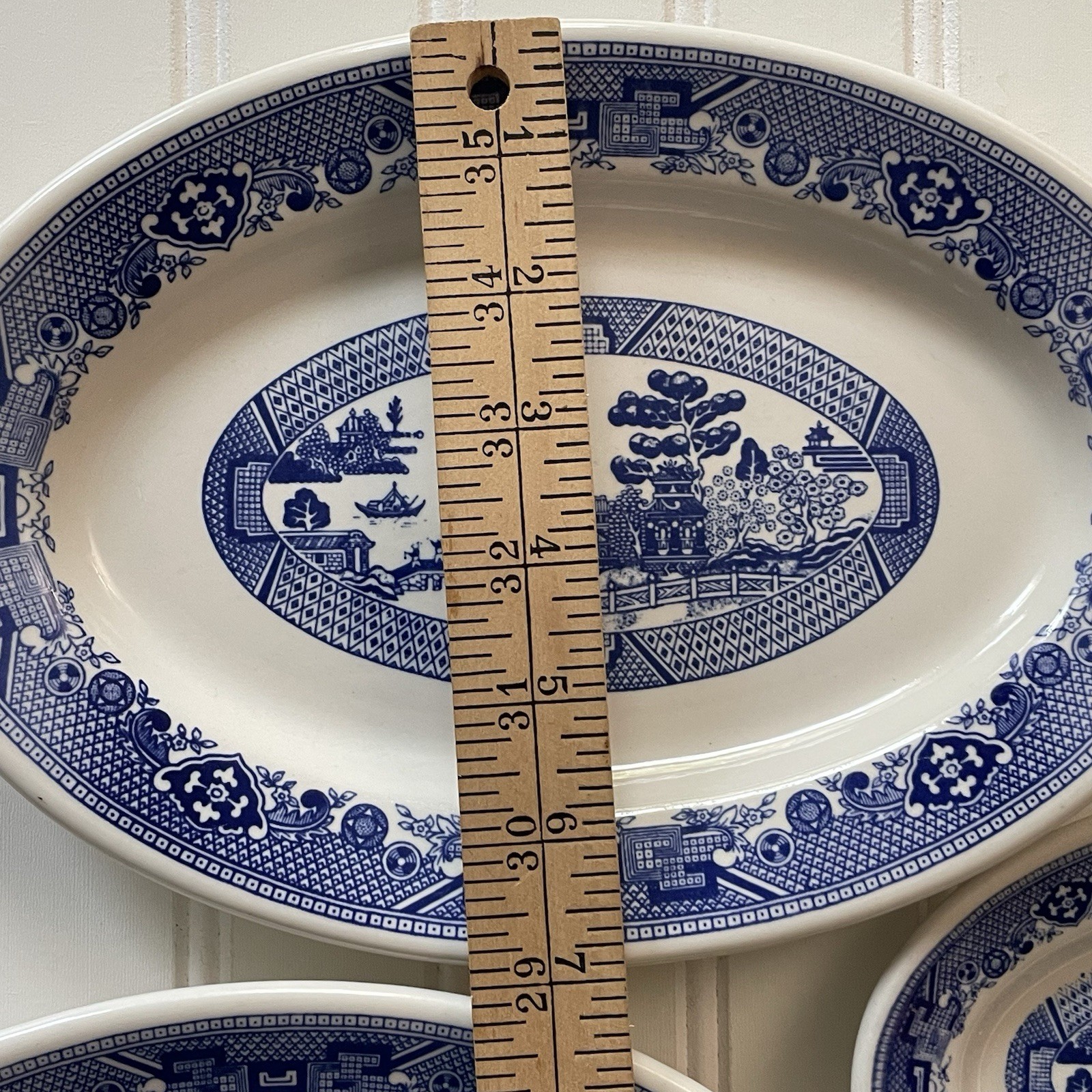 Vtg Buffalo China Blue Willow Restaurant Ware Oval Platter Set 3 Serving Plates