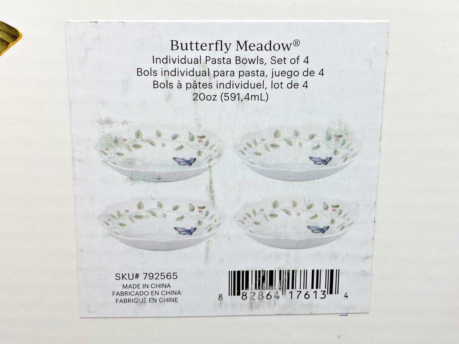 LENOX Butterfly Meadow 8 3/4″ PASTA Soup Salad 20oz BOWLS (SET OF 4) NEW in BOX