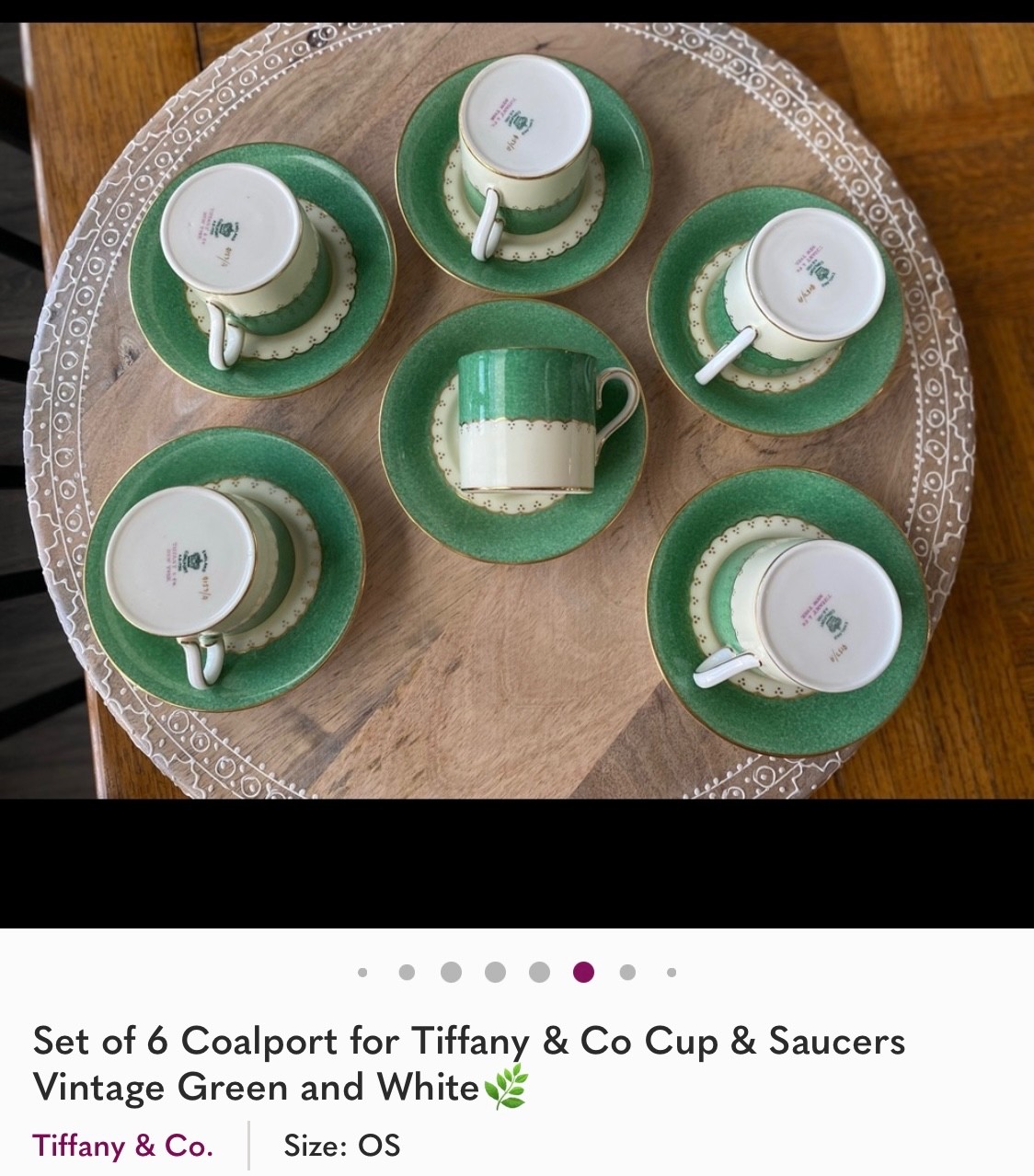 Rare Vintage Tiffany & Co Coalport Cup & Saucers Green and White