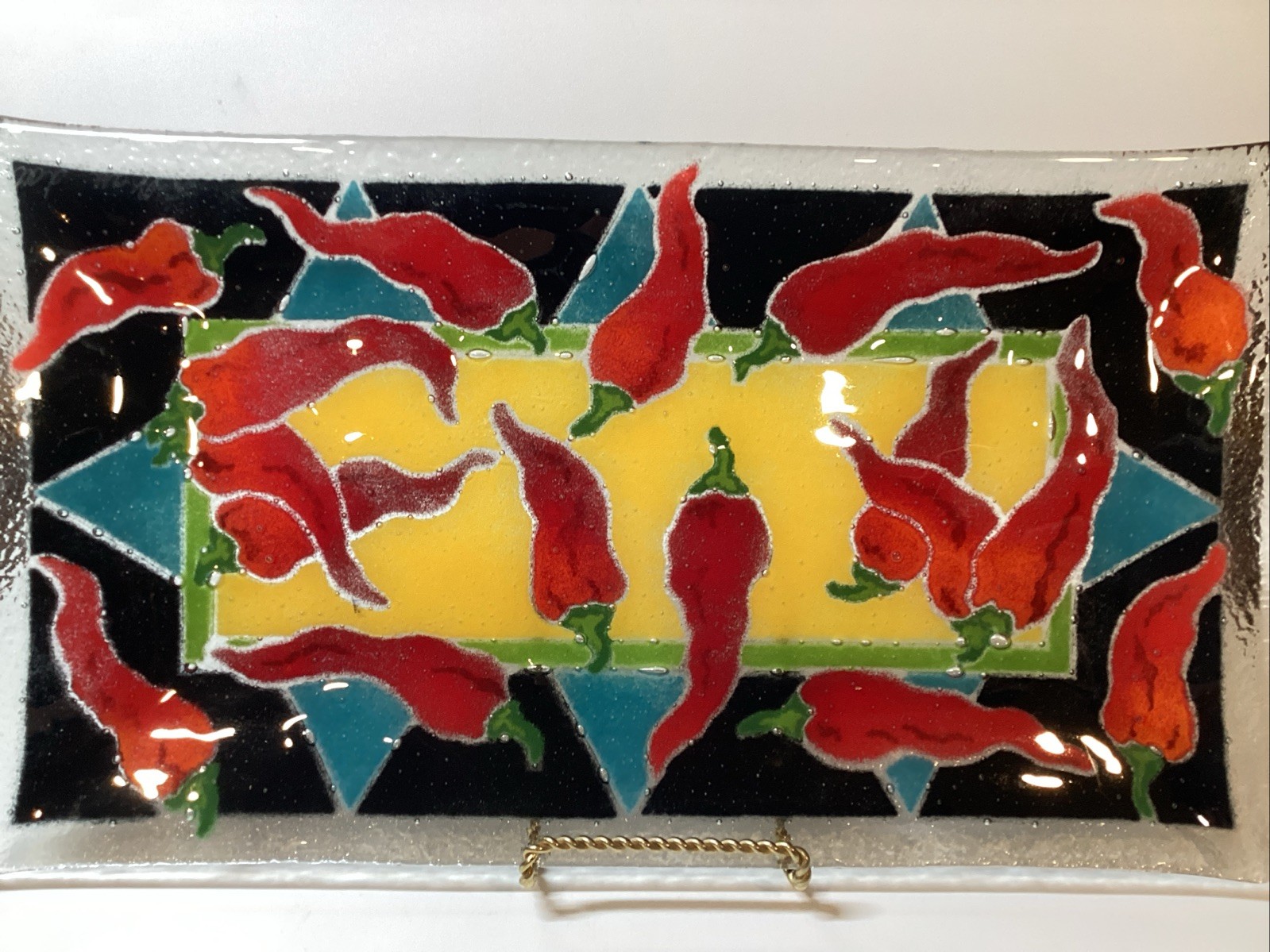 Chili Pepper Fused Art Glass Tray Signed P Karr
