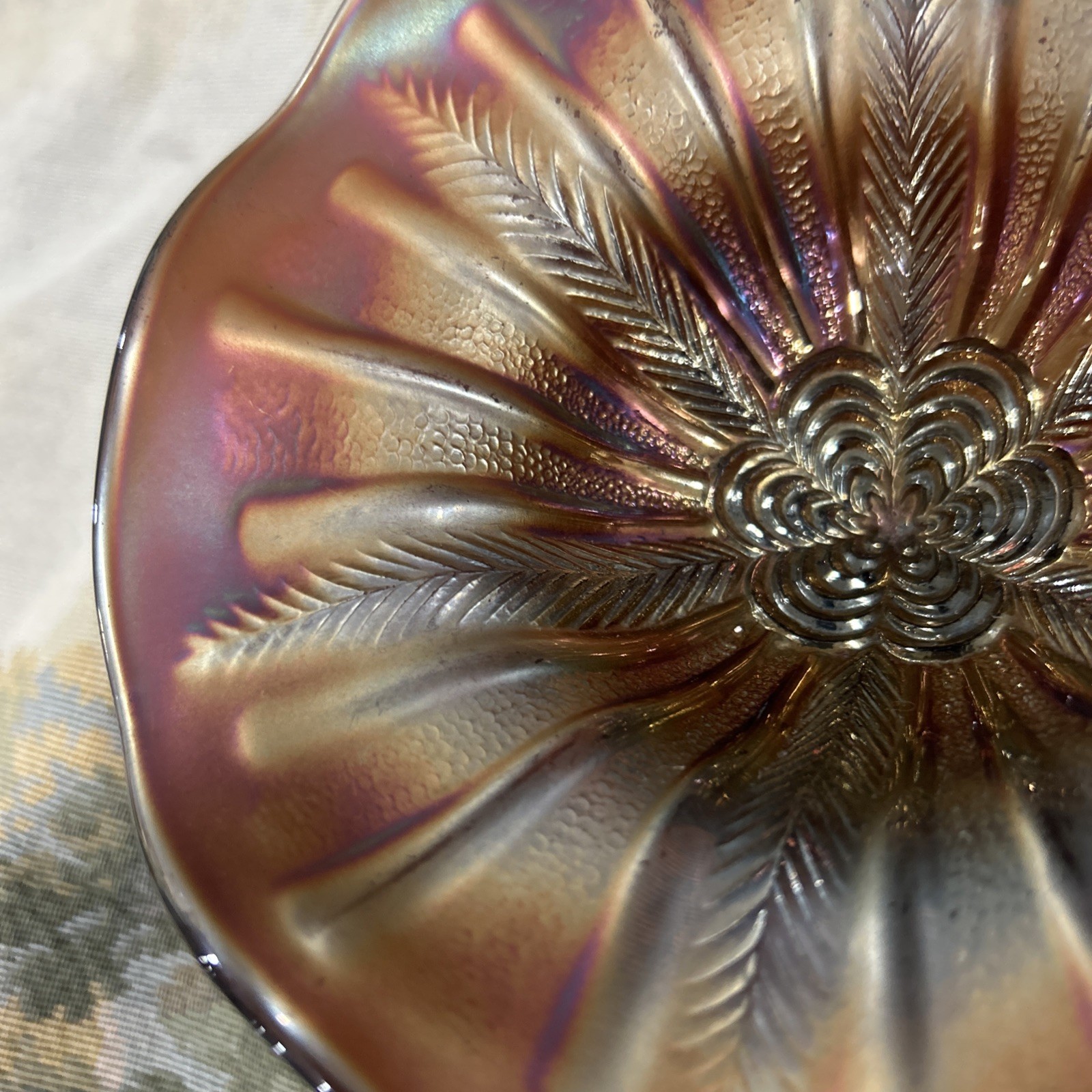 Vintage Fenton amethyst Carnival Glass Peacock Tail Pedestal Compote Candy Dish