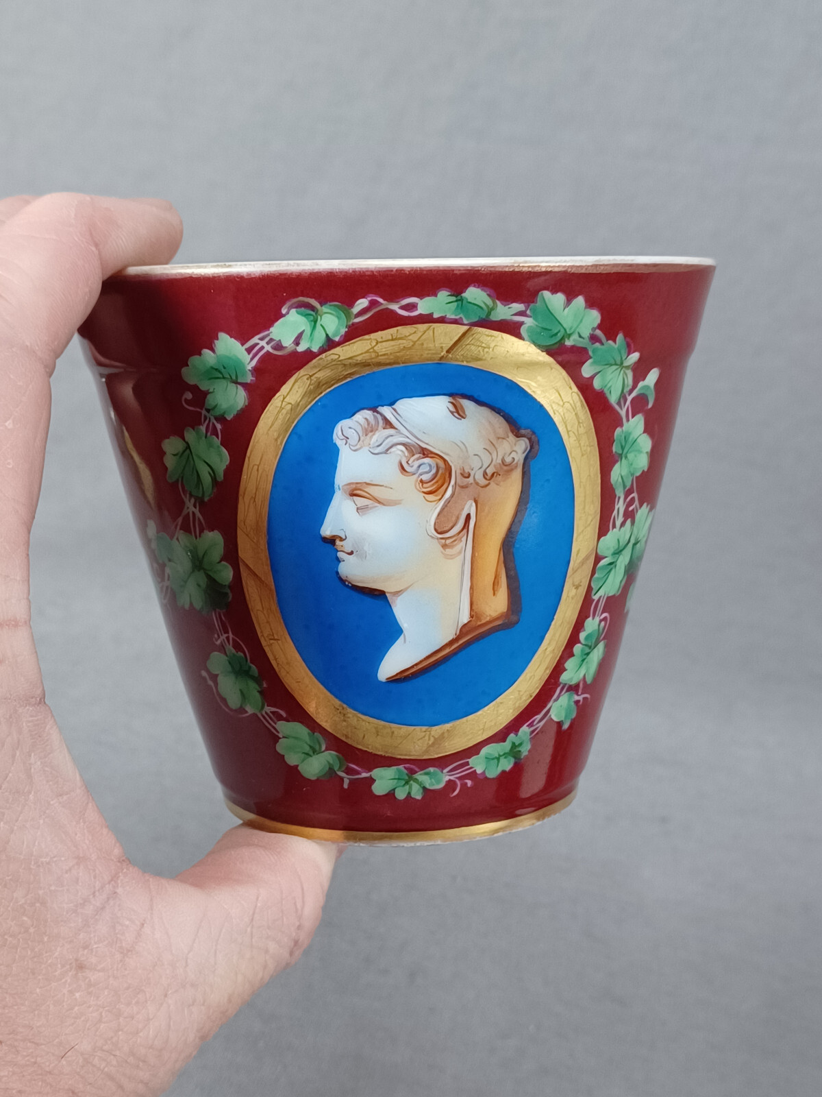 19th Century Austrian Hand Painted Neoclassical Portrait Oversized Cup & Saucer