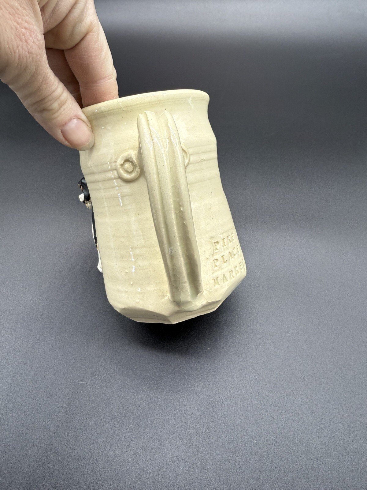 Signed Handmade Stoneware Art Pottery 3D Dog Mug