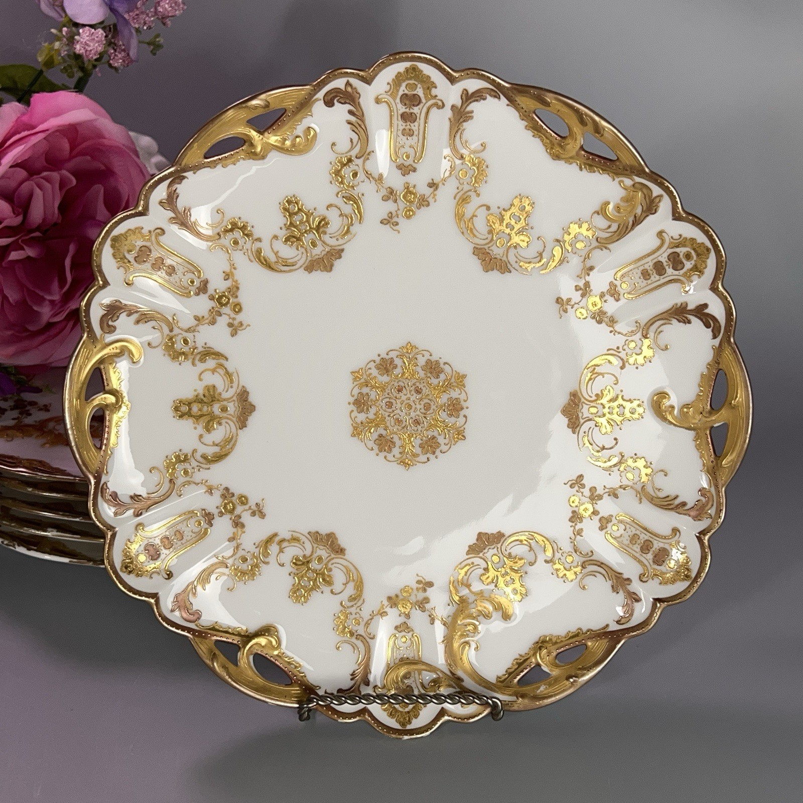 Antique Haviland Co Limoges luncheon plates Rinceaux Blank Raised Gilt 9” France