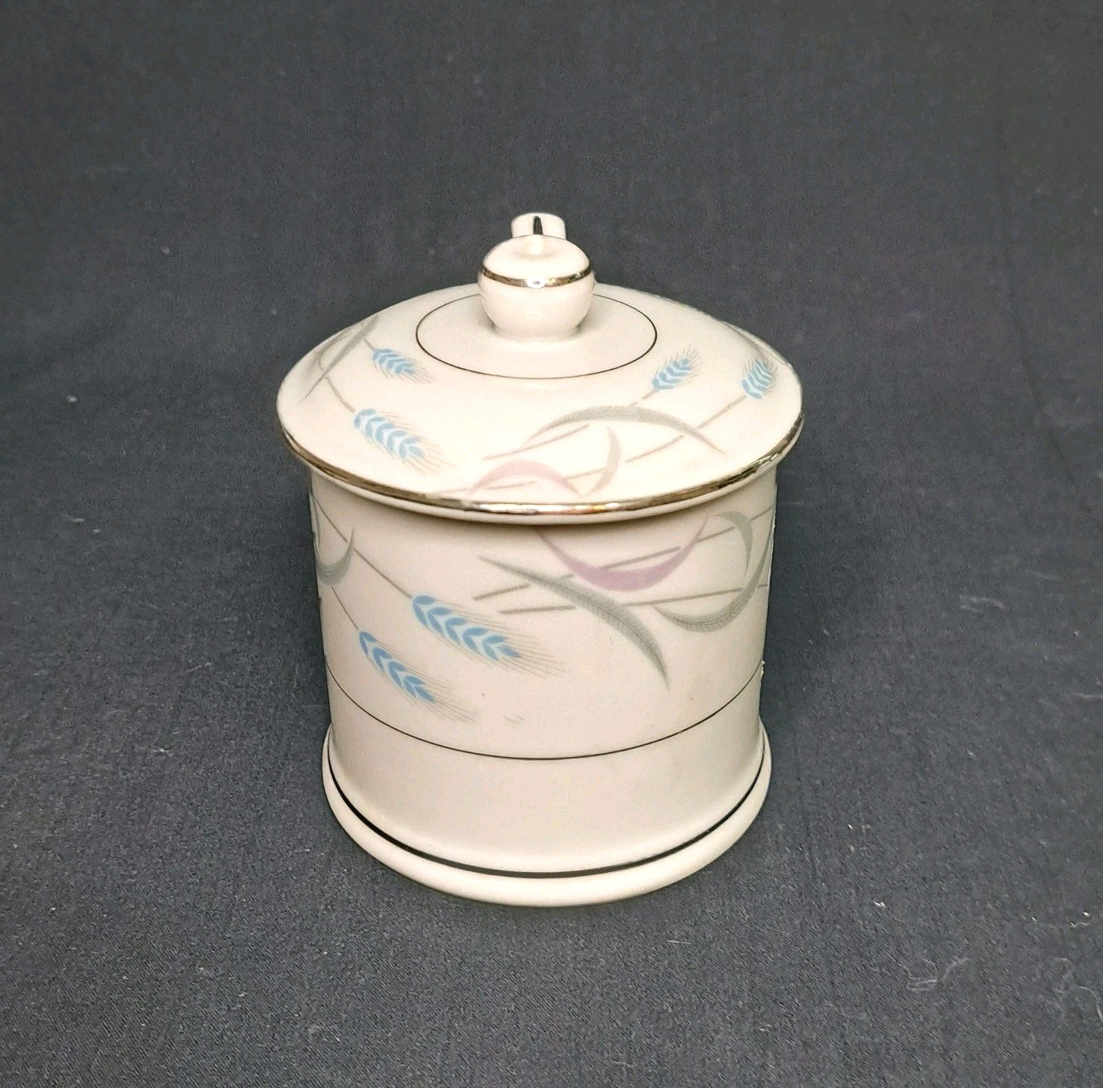 Valmont China Royal Wheat Condiment Jam Jar with Lid & Spoon Vintage