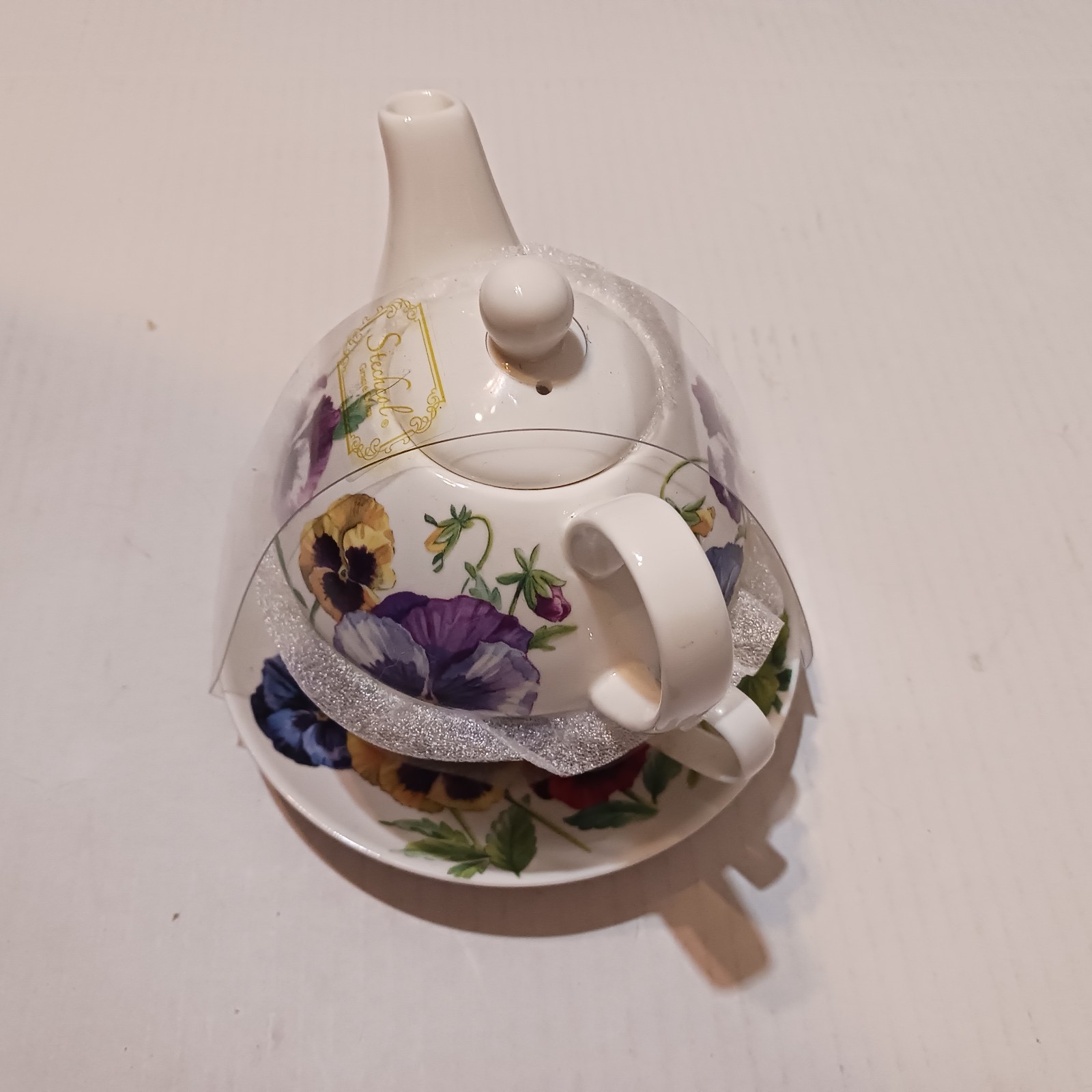 Stechcol Gracie Bone China White & Floral Butterflies TEAPOT