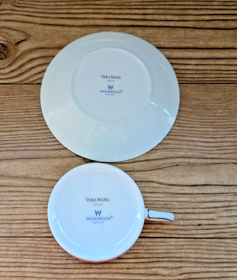 Vera Wang Fidelity Wedgwood Cup and Saucer Fine Bone China Platinum Trim VTG