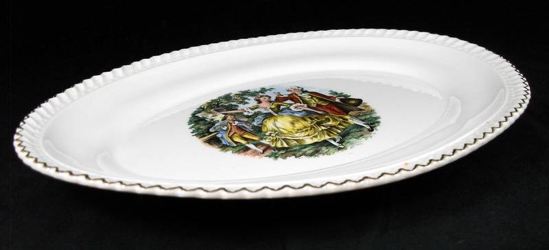 Harker Godey Prints Pair of 11 3/4 Inch Platters Gadroon Shape