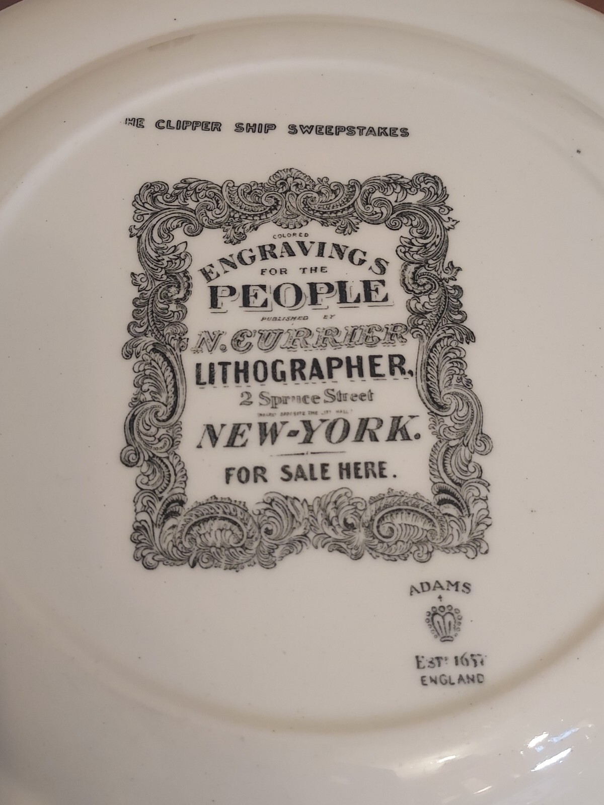 ADAMS England THE CLIPPER SHIP SWEEPSTAKES Currier Ives DINNER PLATE Engravings