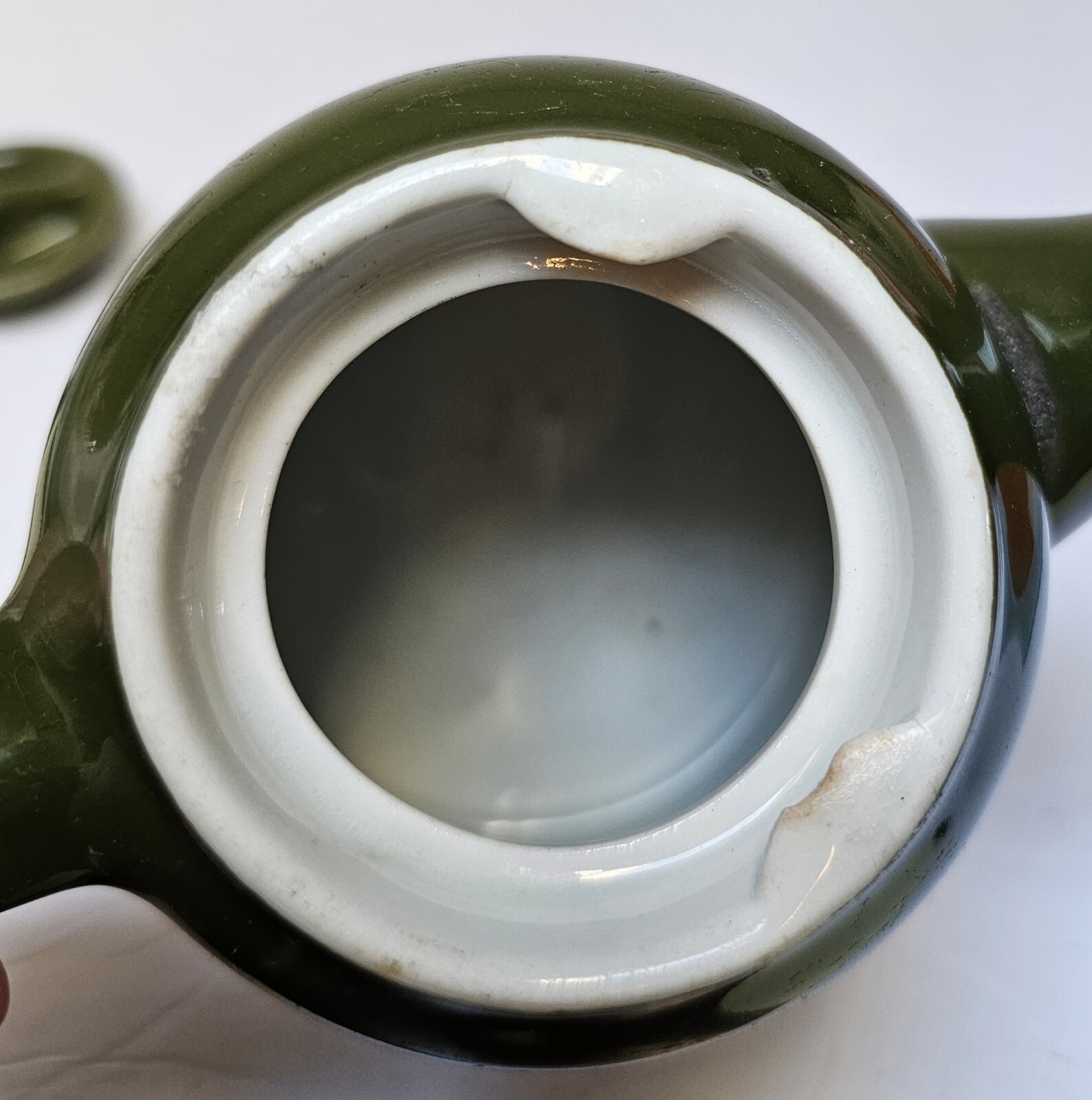 HALL Tea Pot Lidded Dark Green 3.75″ Used Condition