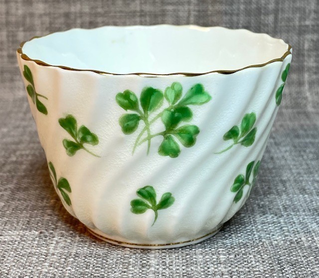 2 pc AYNSLEY England Cream & Sugar Set Bone China Green Clover Motif Gold Trim