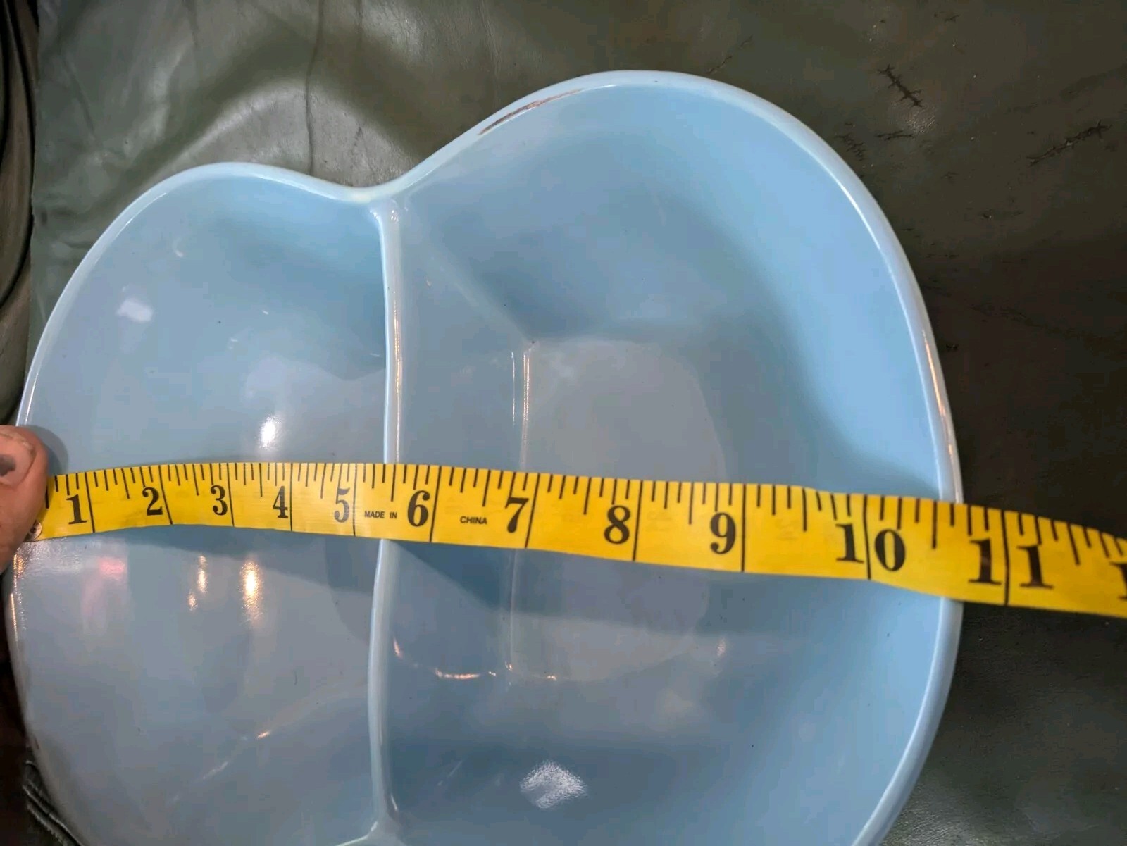Vintage Marcrest Stoneware Banded Divided Dish Bowl Pool Blue Ovenproof USA