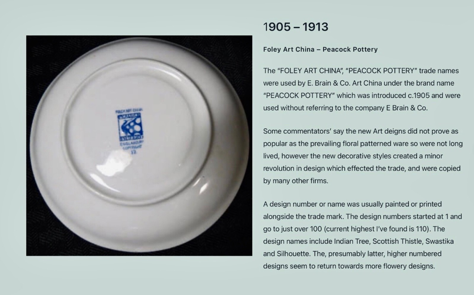 FOLEY ART CHINA PEACOCK POTTERY 12 1/4″ CHARGER C.1905-1913 SCOTTISH THISTLE