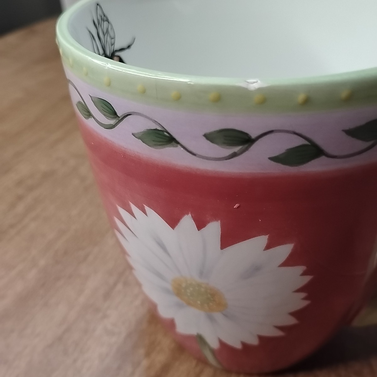 Zrike Hand Painted Mug Pink Floral 12oz. (Small Nick On Rim Of Mug) See Picture