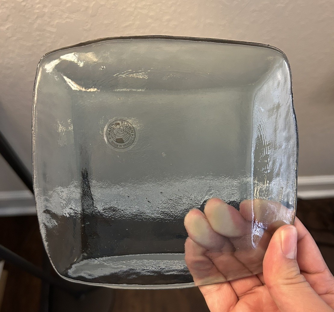 Rare Vintage Handcrafted Heavy Clear Glass Serving Platter Hand Blown In Mexico