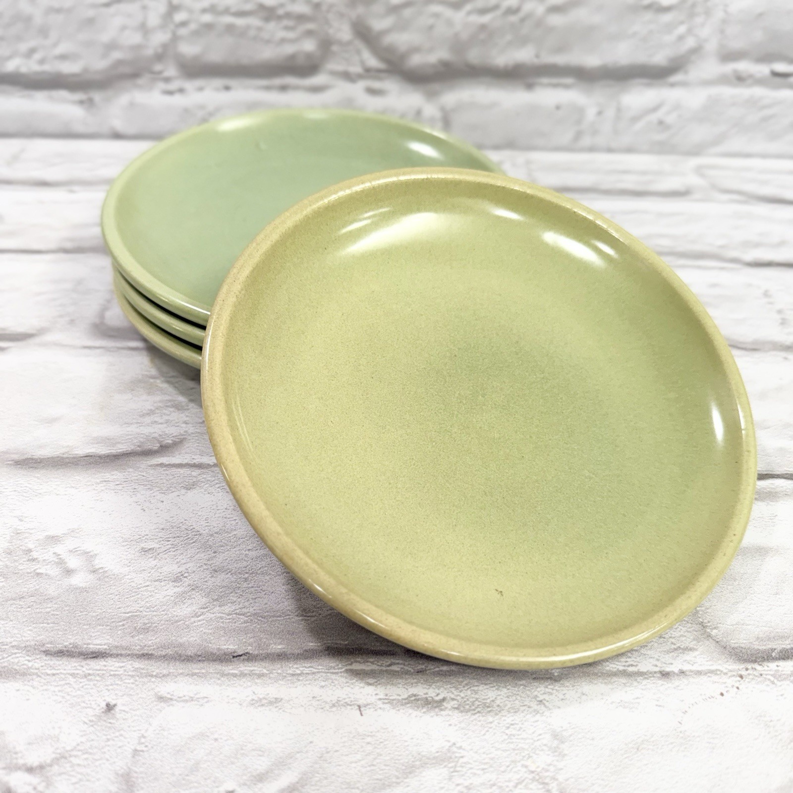 Vtg 1950’s La Solana Pottery Stoneware Salad Plates 6” Avocado Sage Green Set 4