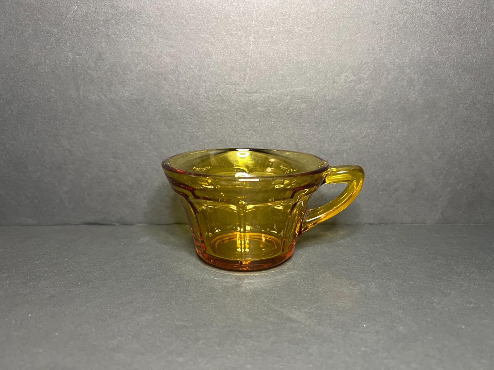VTG 1930s Diamond Glass Co. Victory Amber Depression Glass Paneled Teacup 2.25″