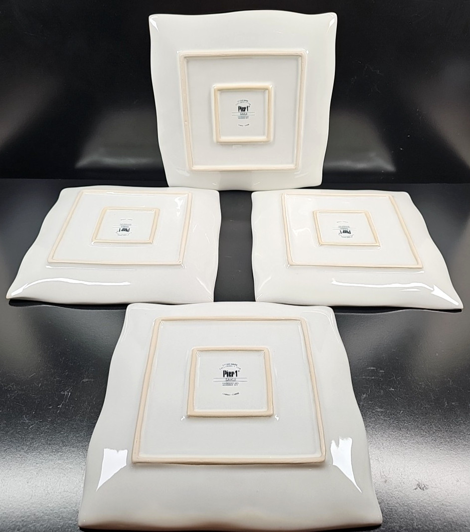 (4) Pier 1 Sakui Dinner Plates Set Square Emboss Elegant Dining Serving Dish Lot