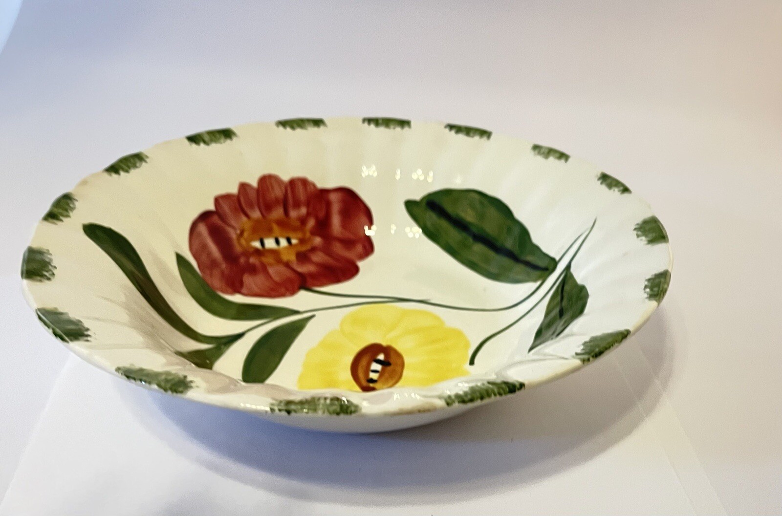 Blue Ridge Southern Pottery Poppy Flowers Vintage Serving Bowl Hand Painted 9″