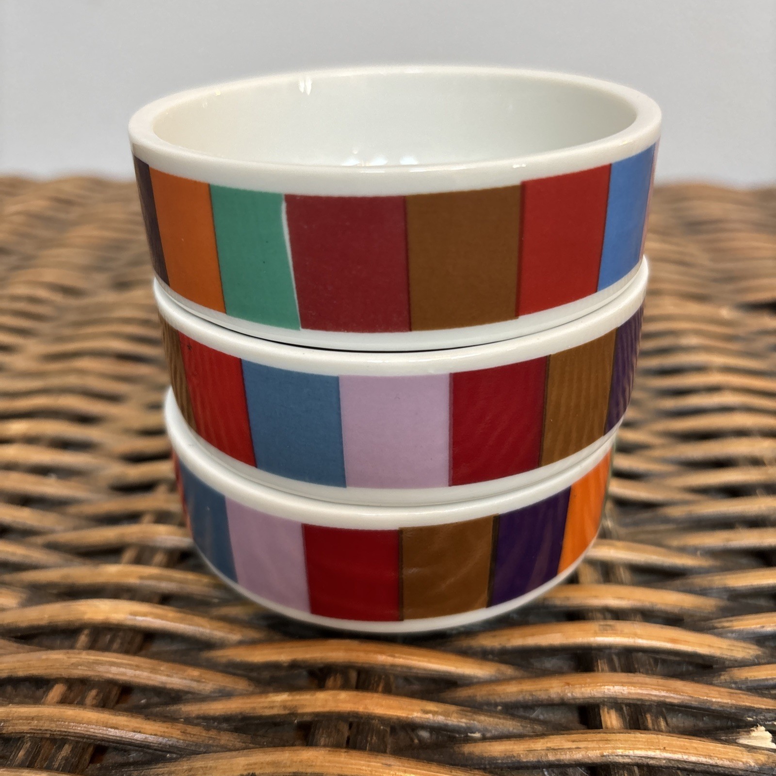 3 Vintage SAN REMO Colorblock Stripe Tapas Party Dishes by IMPERIAL Japan Spade