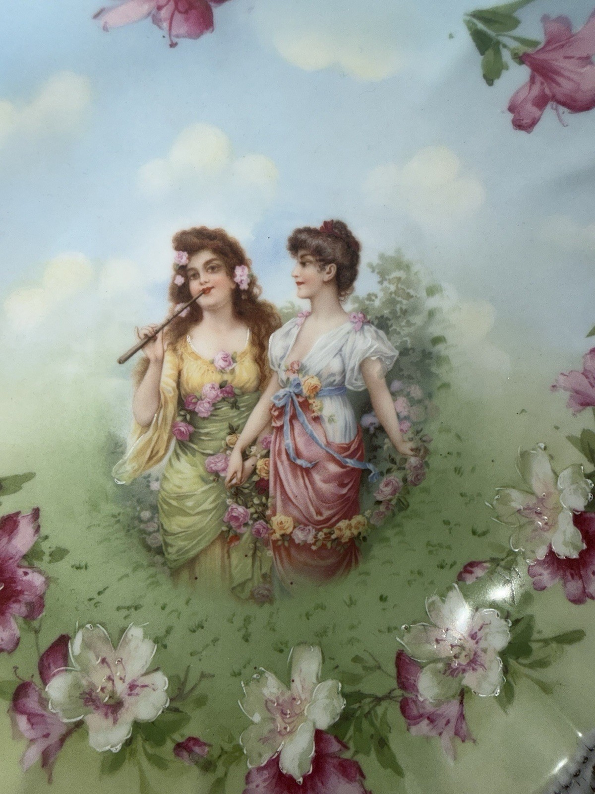 Beautiful! Antique PM Bavaria “ Flora ” 10” Porcelain Portrait Bowl
