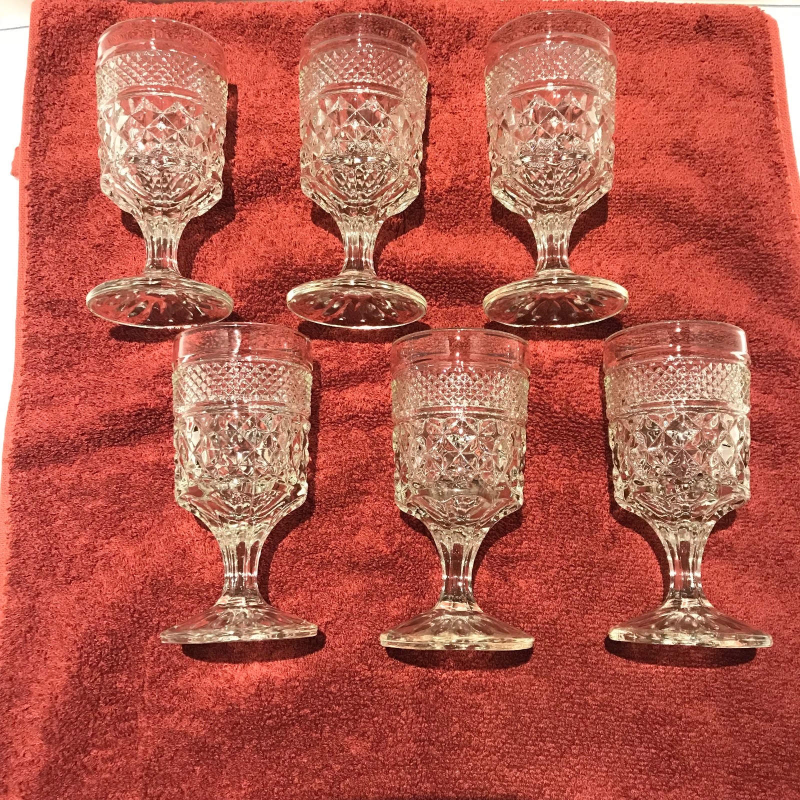 Anchor Hocking Wexford Diamond Cut Goblet Set Of 6 Vintage 5 1/2 Inches