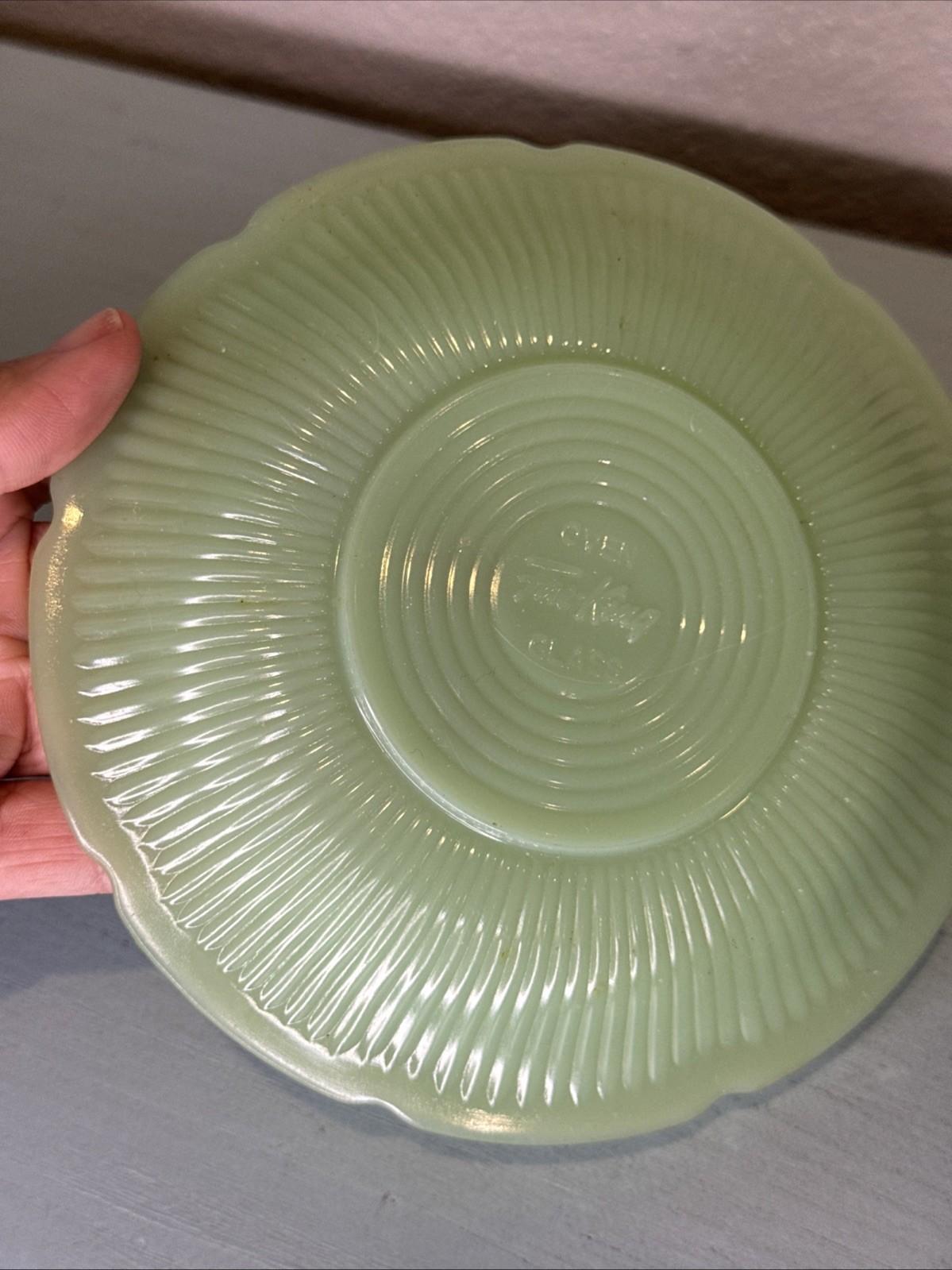 Vintage Fire King Jadeite Alice 6” Saucer Floral Scalloped Edge OVEN GLASS