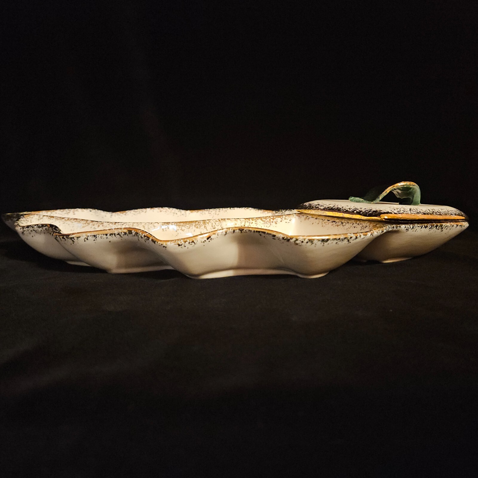 MCM California Pottery Divided Chip Covered Dip Serving Dish WD1570 16″