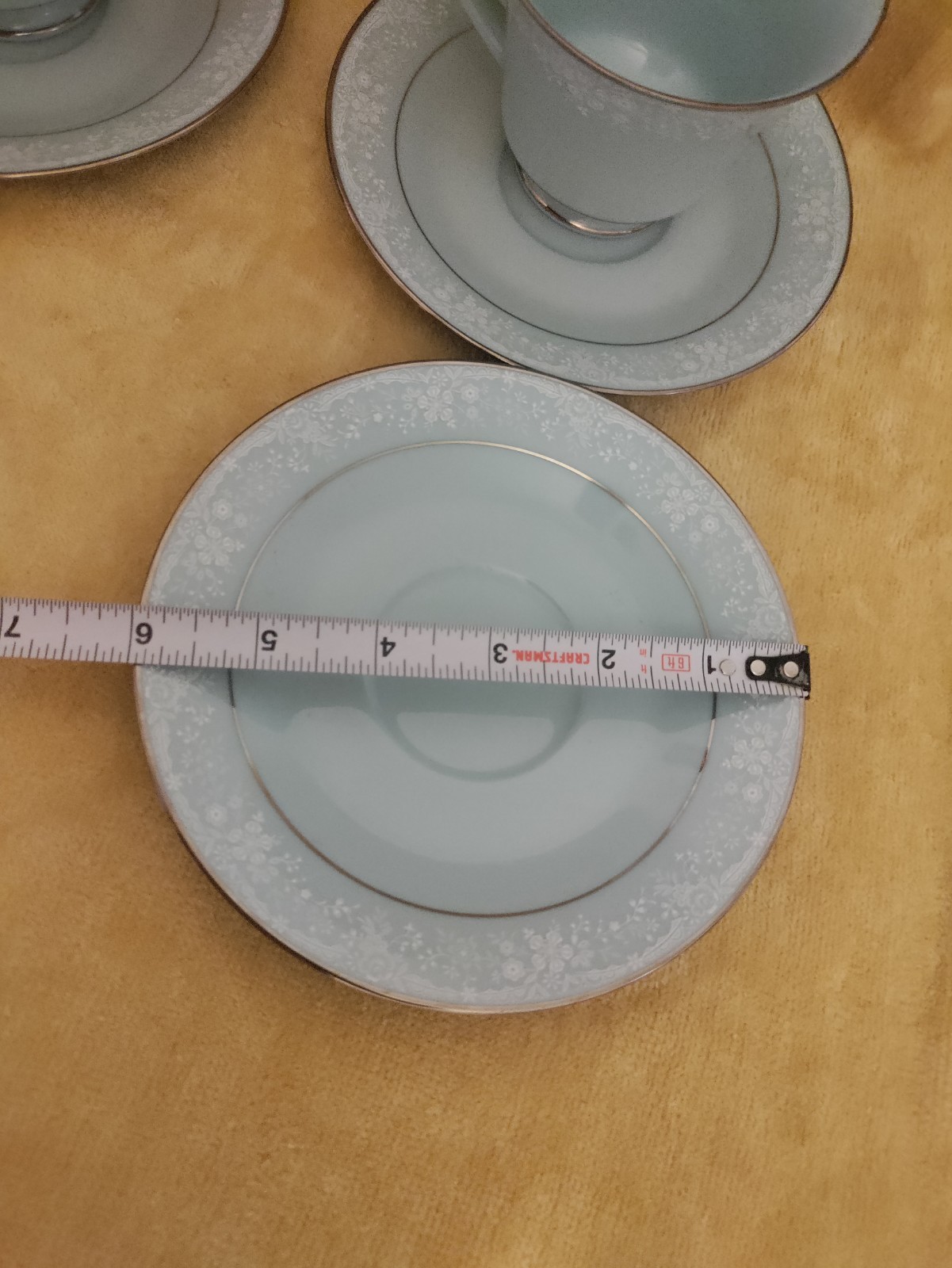 Noritake China Fidelity 4 Cup & 4 Saucers Baby Blue With Gold Trim 8003 W81