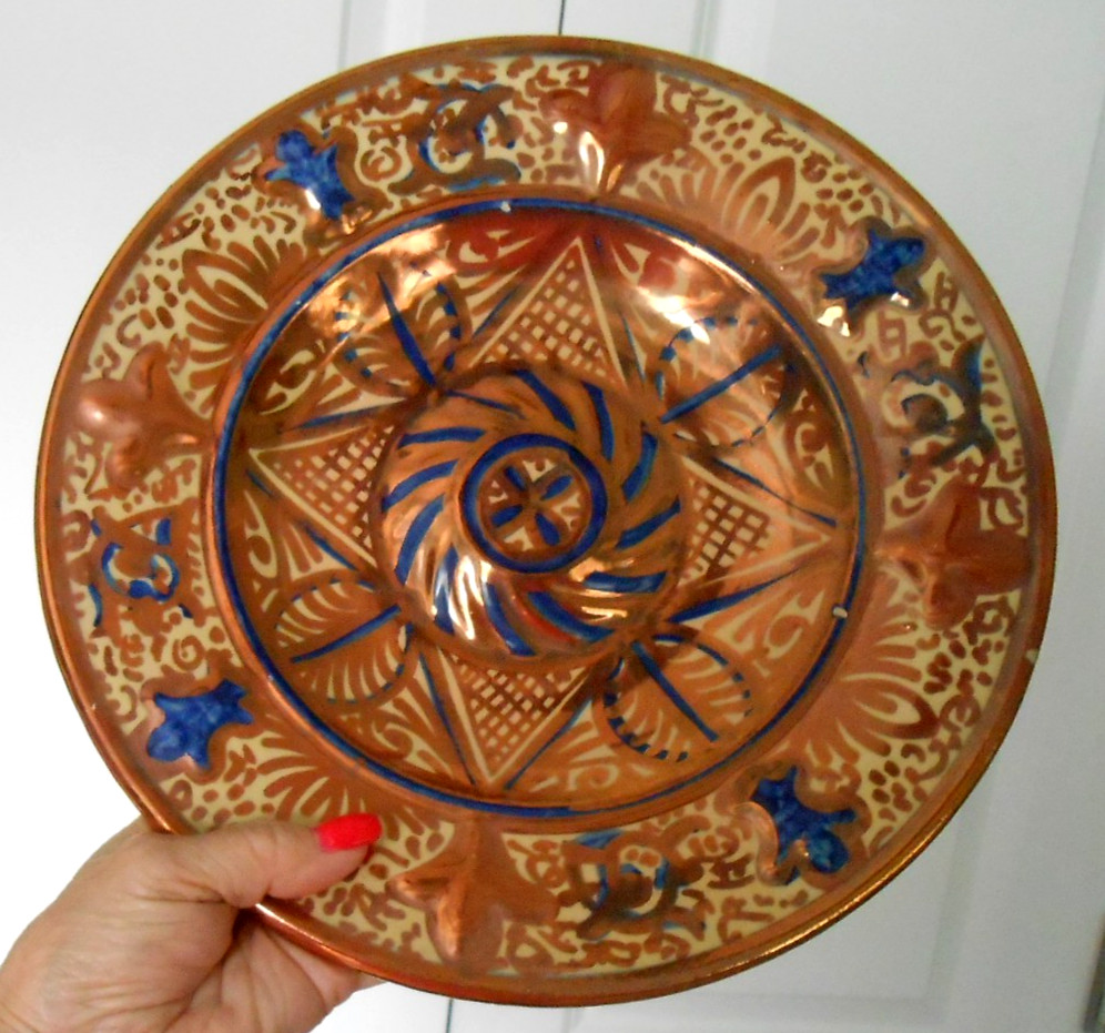 Manises Copper Luster Wall Plate Spain 12″ Ethan Allen Mid Century