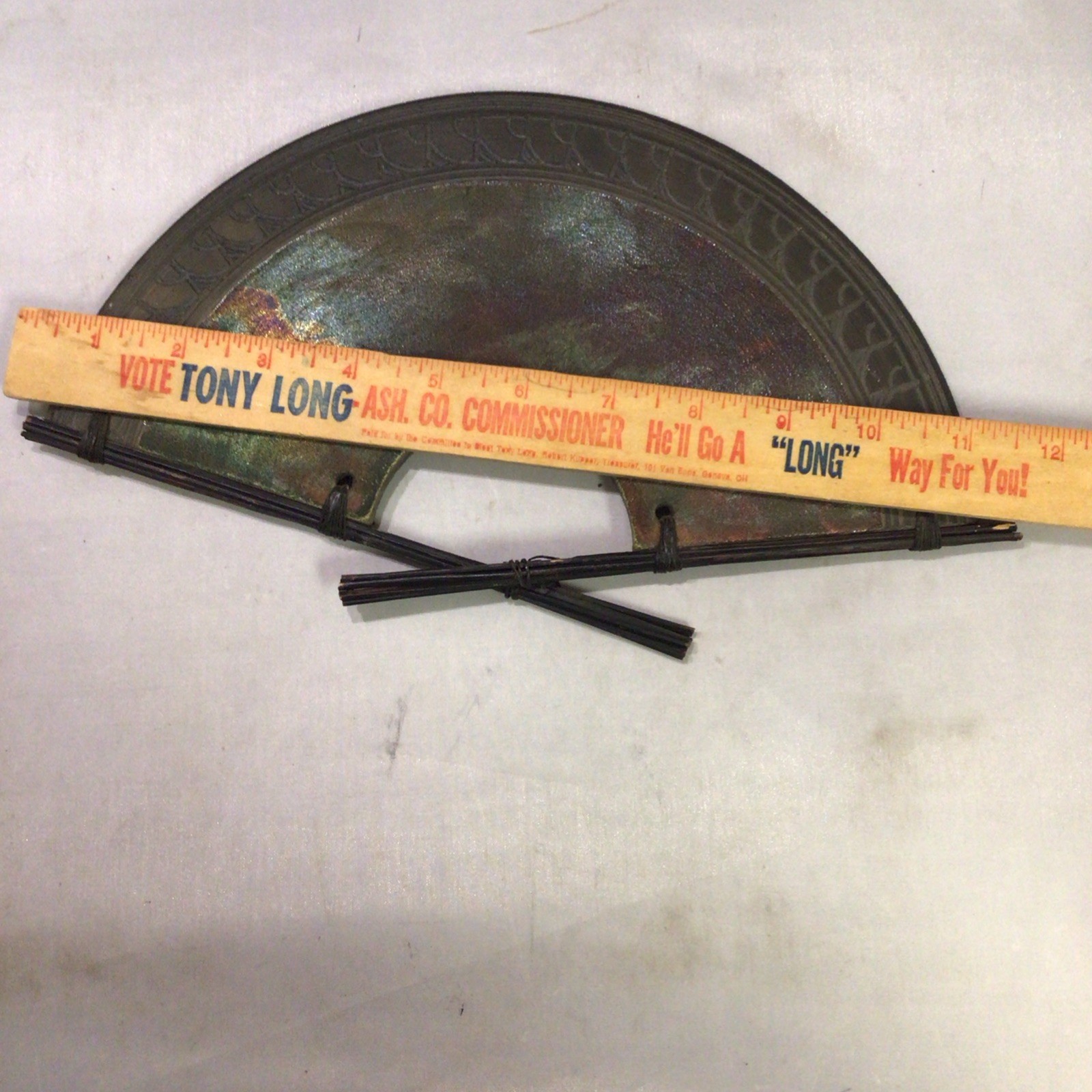 Gay Liebert Studio Art Pottery Raku Oriental Fan 11″ Copper Iridescent Signed