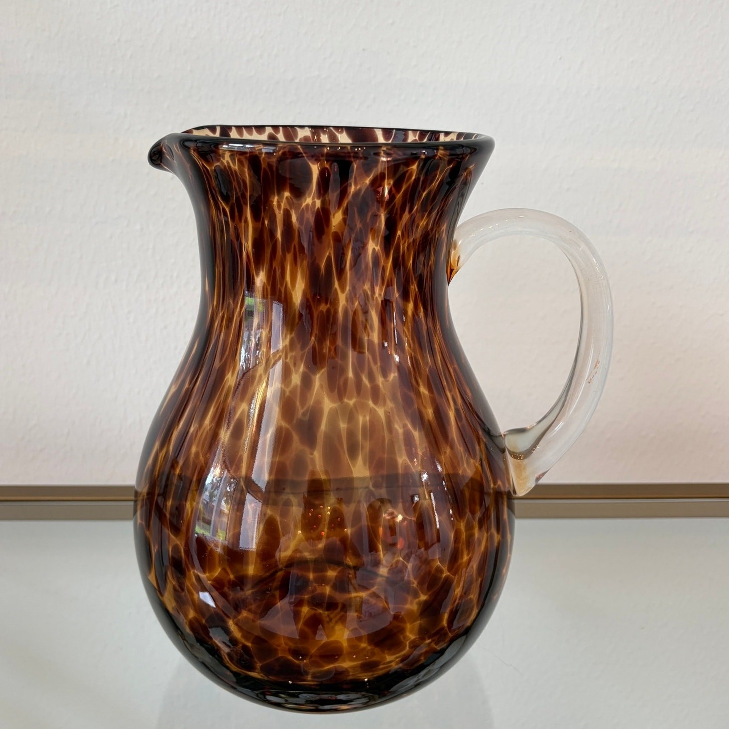 NEW Hand Blown Tortoise Shell Glass Pitcher 9.5in Chic Barware