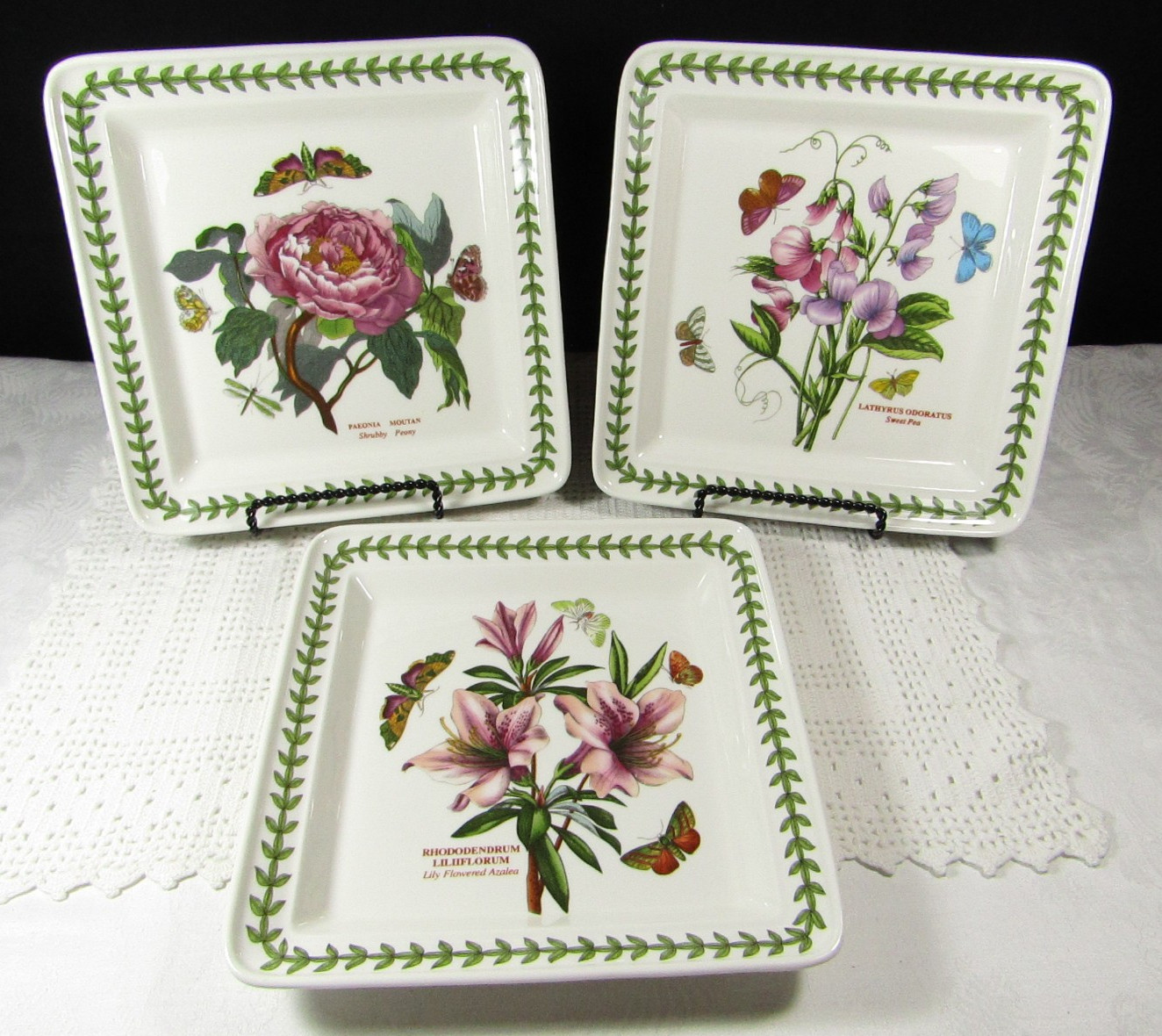 Set of 3 Portmeirion Botanic Garden 8″ Square Salad Dessert Plates EUC