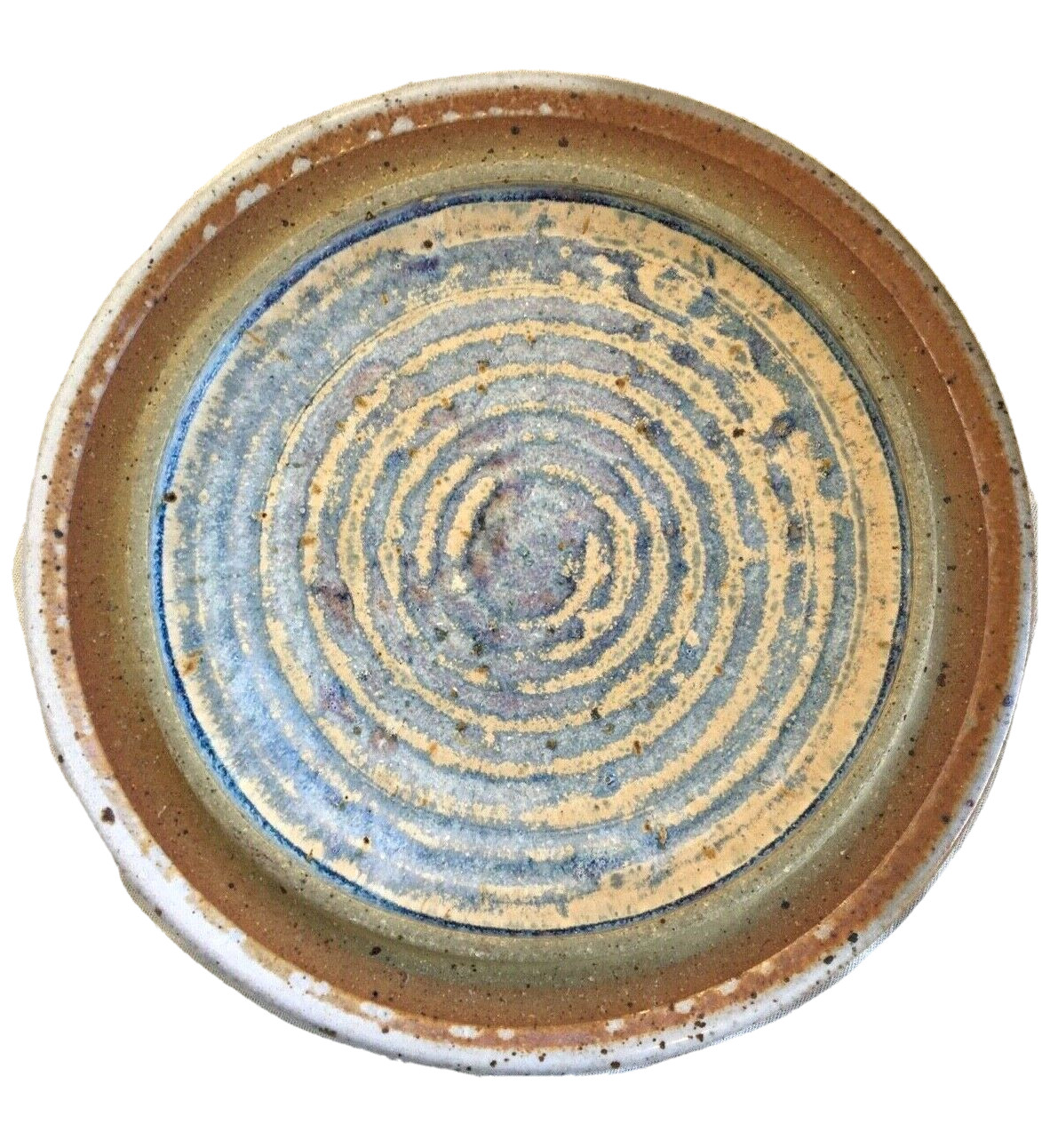 Vintage Hand Decorated Gray, Blue & Brown Covered Dish with Lid, Signed “K”