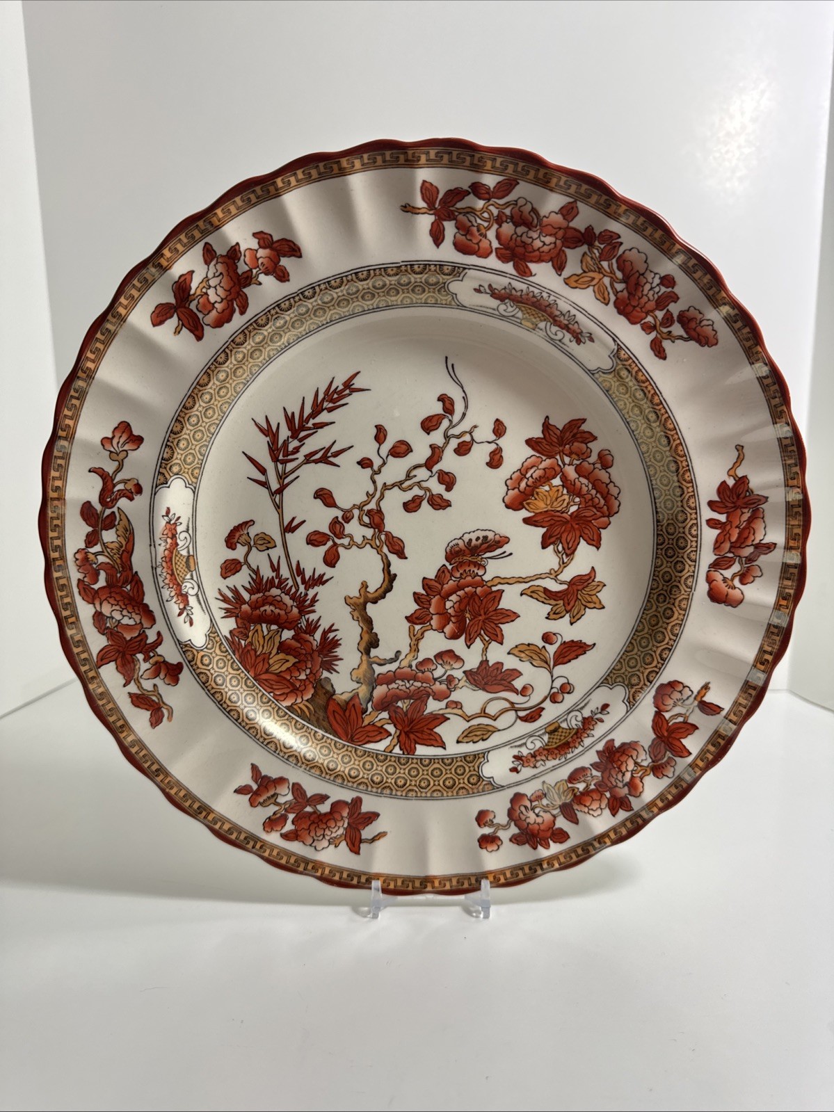 Copeland Spode Indian Tree 10 3/8″ Dinner Plate Orange Rust Scallop Trim England