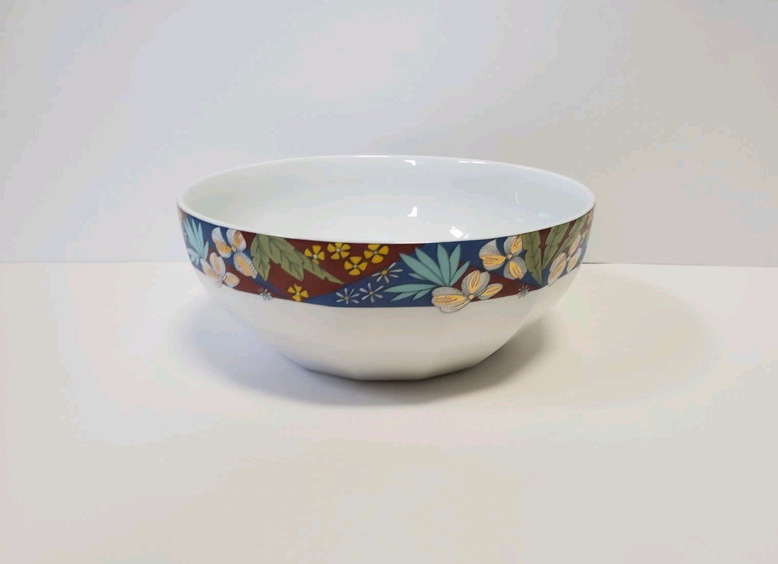 Vintage Graf Von Henneberg Floral Porcelain Serving Bowl Blue, Rust, Green, Gold