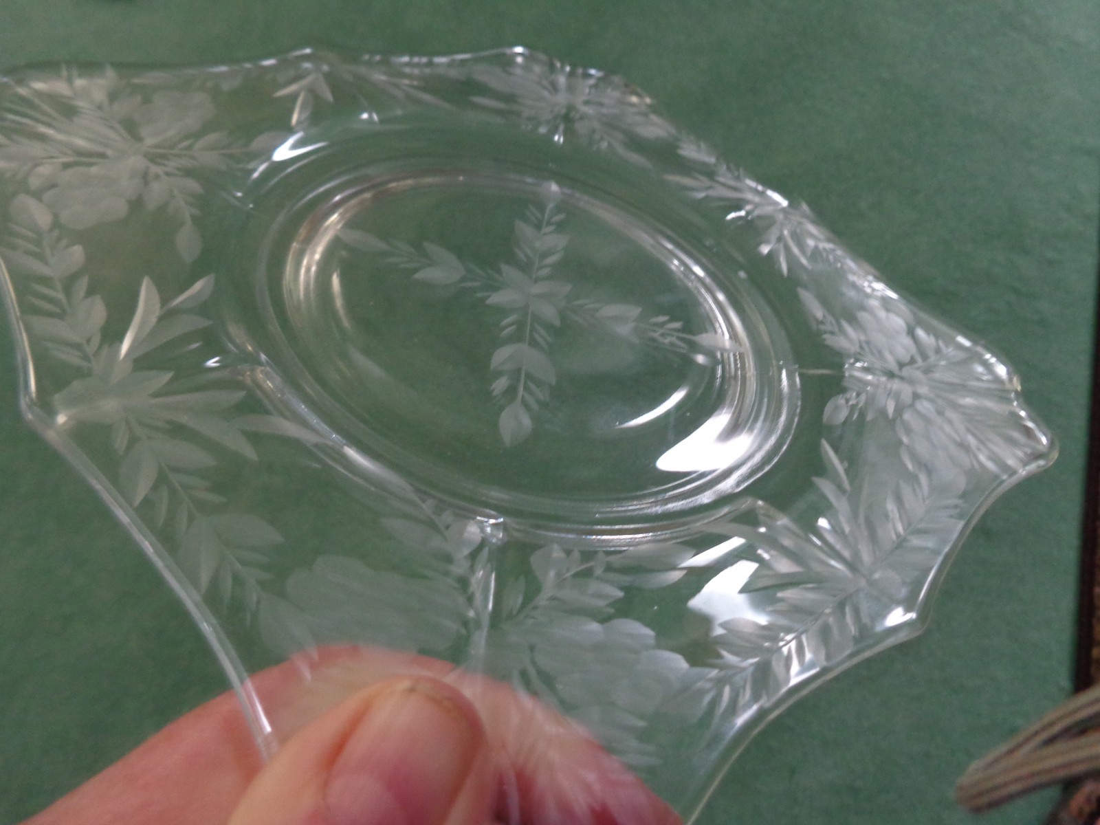 6 VINTAGE FOSTORIA ETCHED CRYSTAL SALAD/LUNCHEON PLATES
