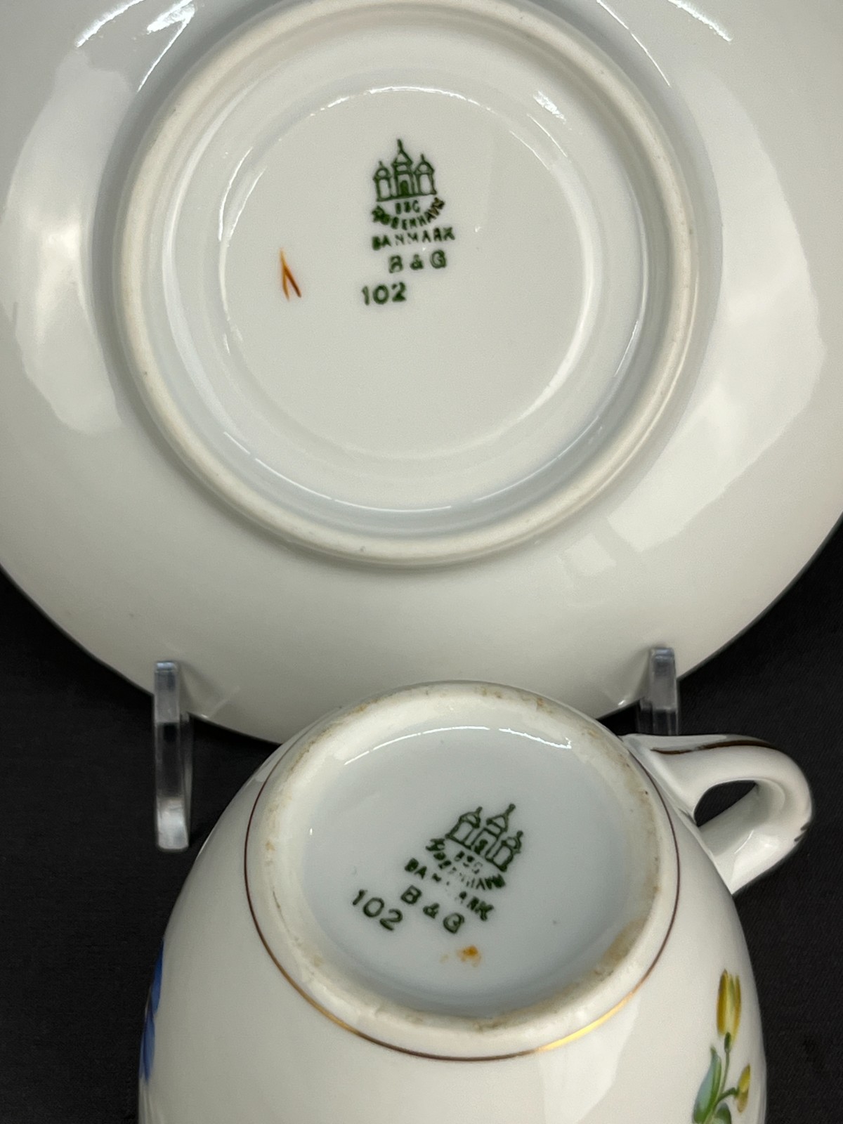 10 B&G Bing Grondahl SAXON FLOWER 2 1/2″ Flat Cup & Saucer Sets c. 1940’s : MINT