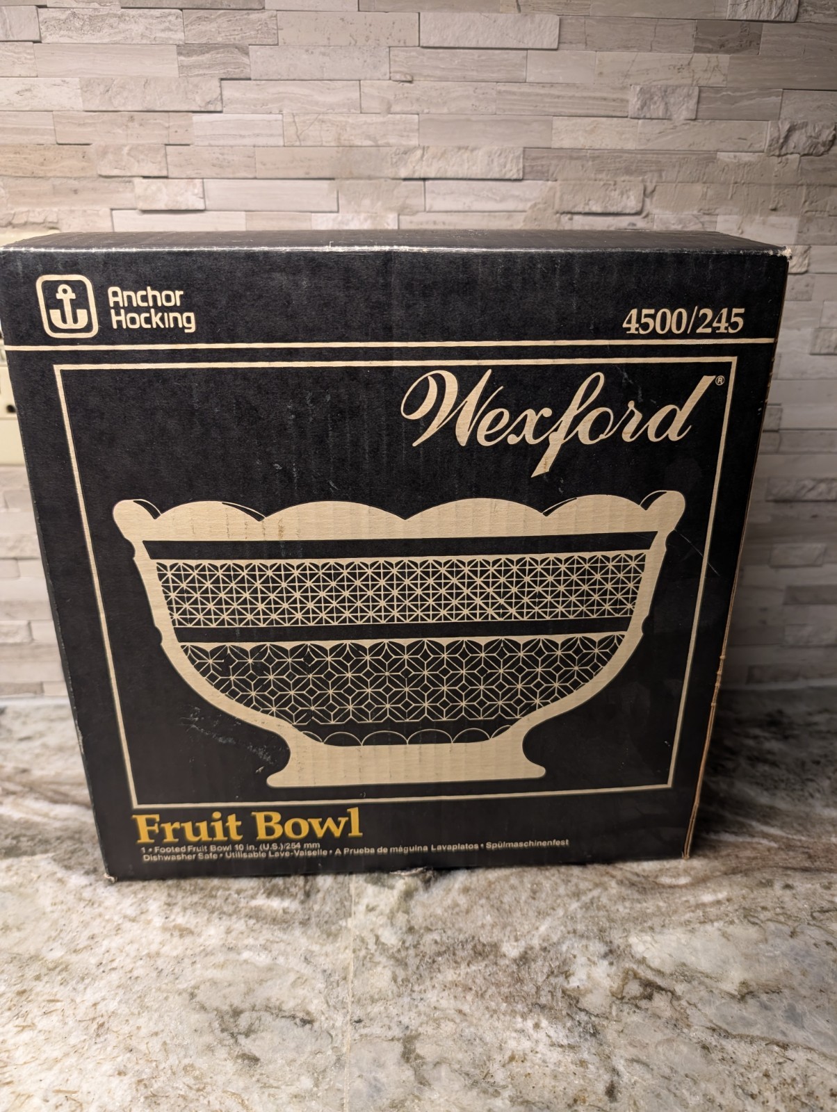 Wexford Anchor Hocking Fruit Bowl Footed 10″ Glass Center Piece Vtg W/Box USA