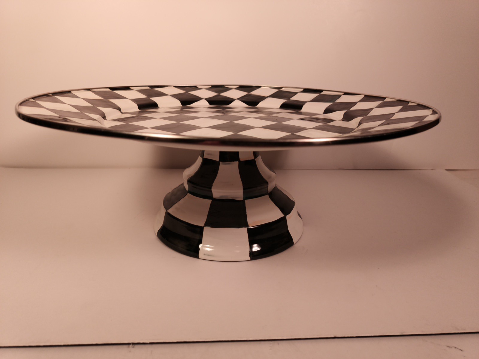 MacKenzie-Childs Courtly Check Large 16″ Round Pedestal Platter Great Condition