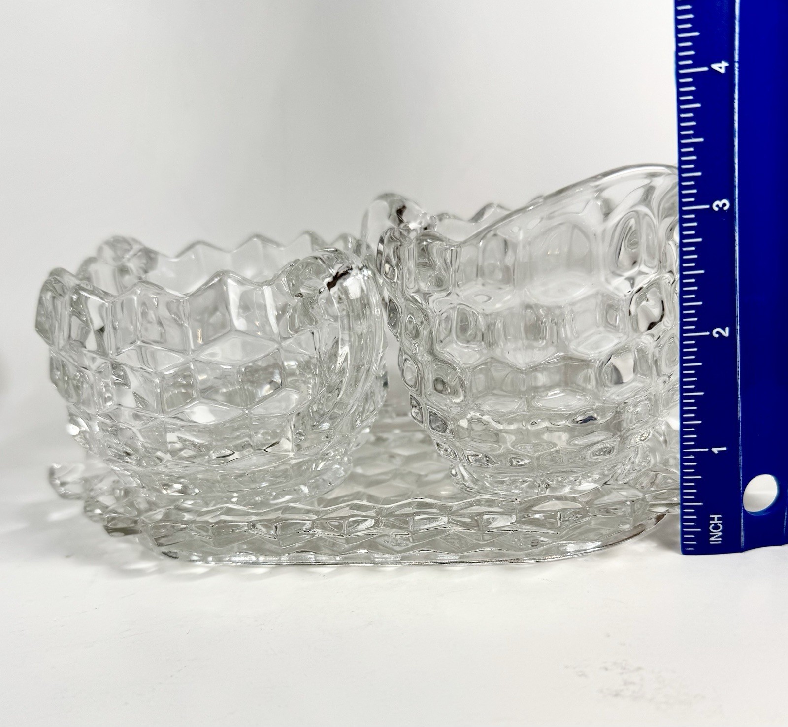 Fostoria American Creamer Open Sugar Bowl Set With Tray Clear Glass Cube Vtg H32