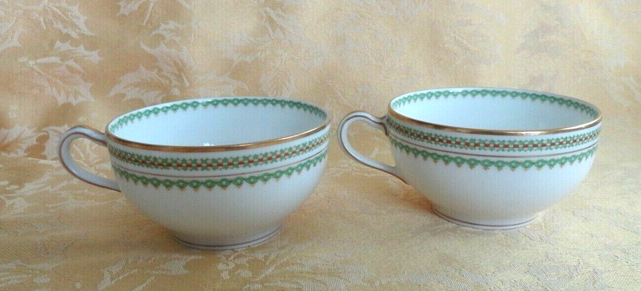 THEODORE HAVILAND LIMOGES 2 Cups & 1 Saucer Geen Band W/ Gold Gilt