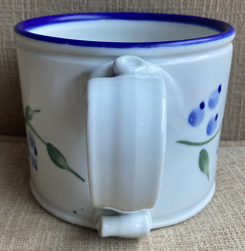 Vintage 1990 Sturgeon River Pottery SRP Signed Mug Coffee Cup Plant Blue Berries