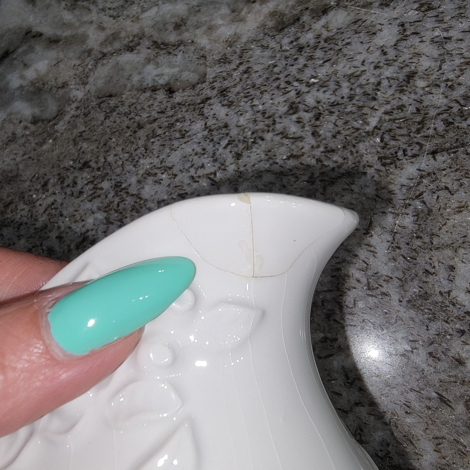 Vintage White Ceramic Grape Vine Gravy Boat Sauce Server Italy? Repair