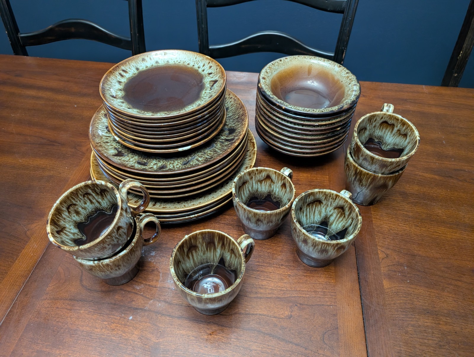 36 Piece Vintage Canonsburg Carefree Ironstone Brown Drip Ironware Dinner Set