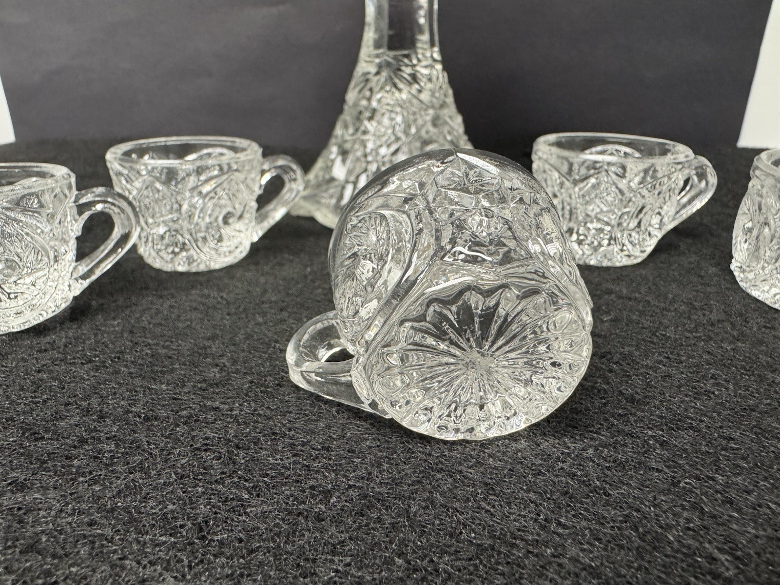 Vintage 1920’s/30’s Depression Clear Glass Child’s Punch Bowl & 6 Cups Set