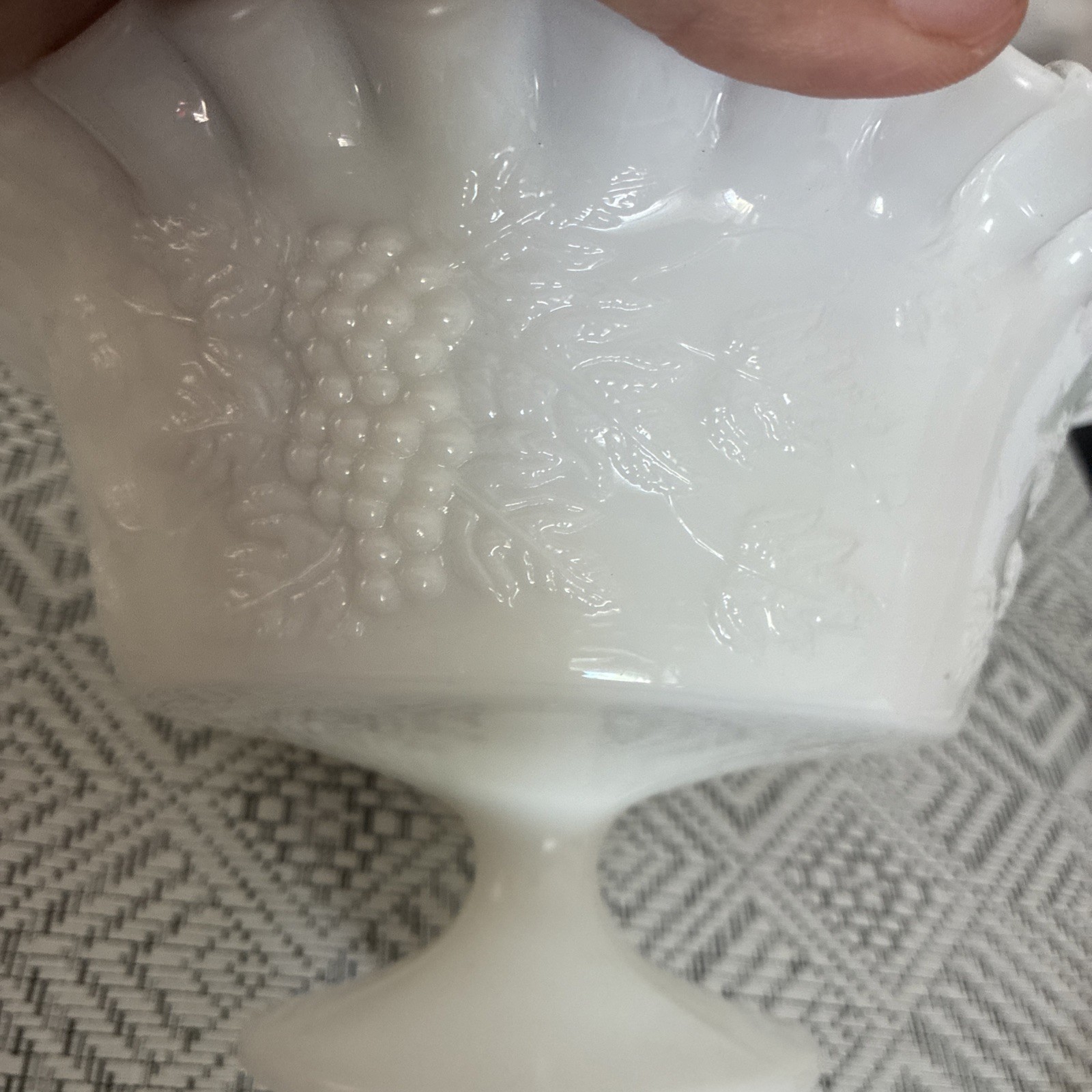 Ruffled Edge Milk glass Pedestal Fruit Bowl 8”