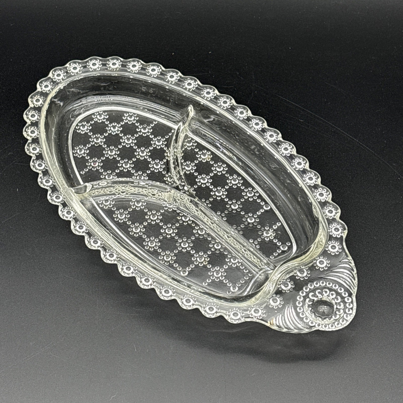 Vintage 1950s Hazel Atlas “Jewel” Clear Glass 3-Section Divided Relish Tray Dish